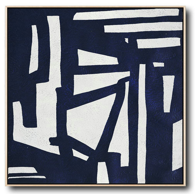 Extra Large Abstract Painting On Canvas,Hand Painted Navy Minimalist Painting On Canvas,Contemporary Wall Art
